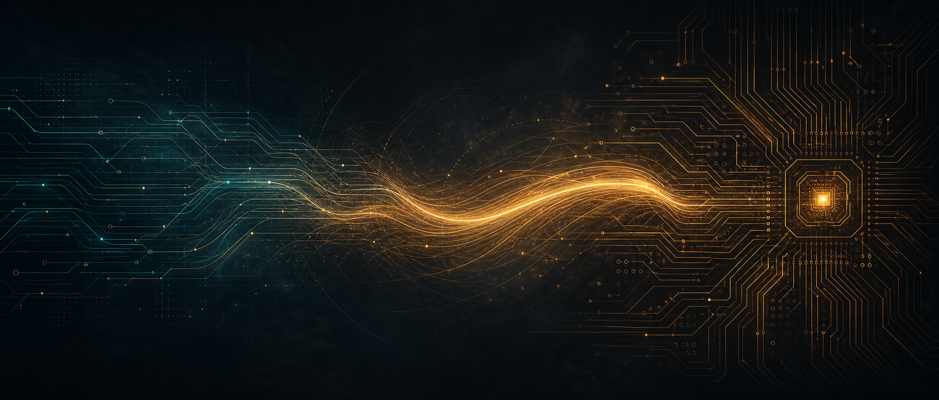 A panoramic transition from software-like secure routing to hardware-rooted cryptographic structures in Volcano colors.